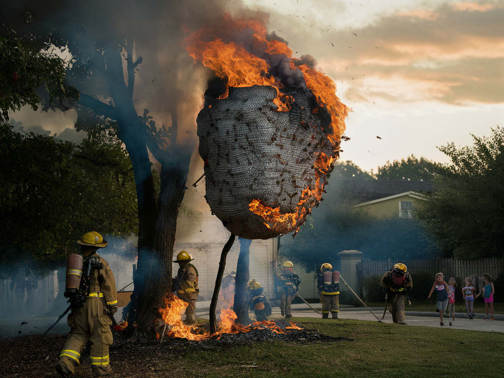 Destruction nid de frelon asiatique à Oullins
